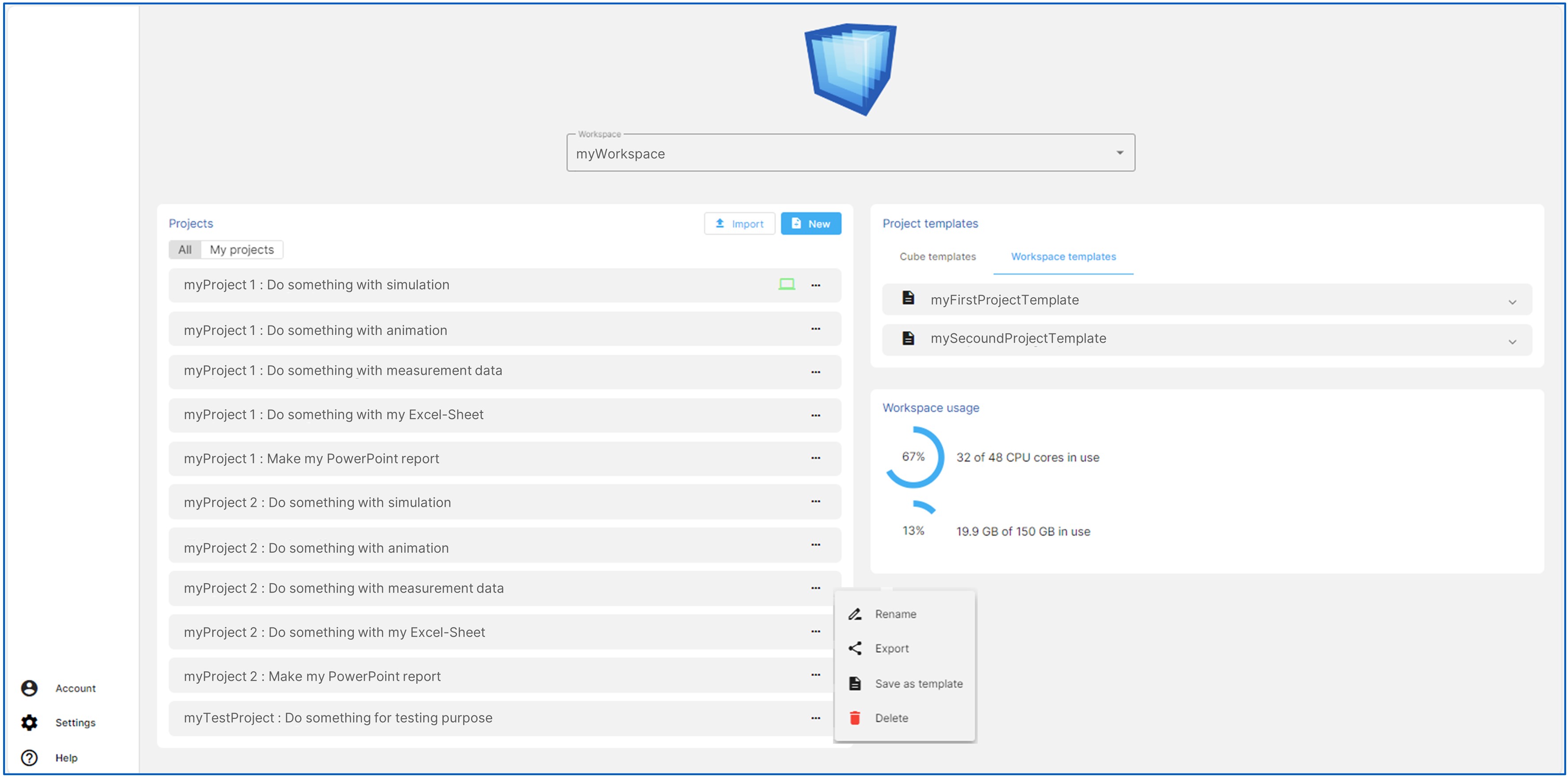 Fluidon Cube - Workspace View Fluidon Cube - Workspace View